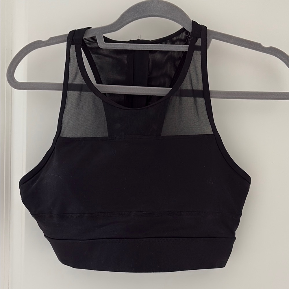 Black Sports Bra with Racerback Design and Mesh Detail